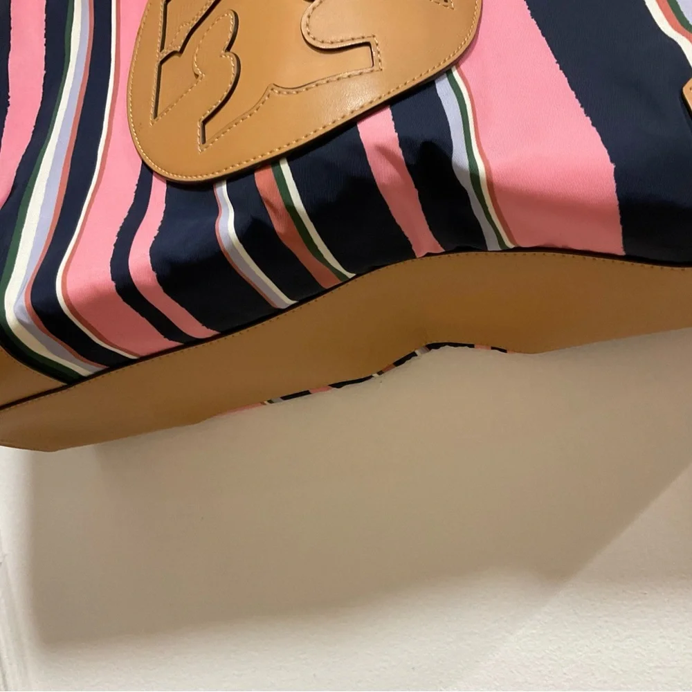 AUTH TORY BURCH ELLA Striped Logo Large Nylon Tote Shopper Bag - Picture 5 of 8